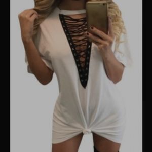 Lace Up Half Sleeves Tee Dress